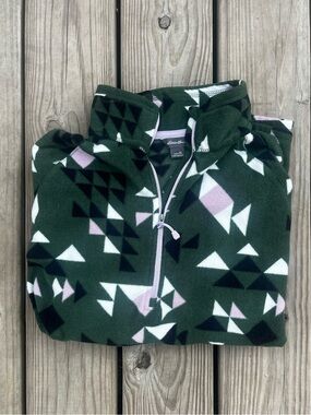 Eddie Bauer Forest Green Geometric Half-Zip Fleece